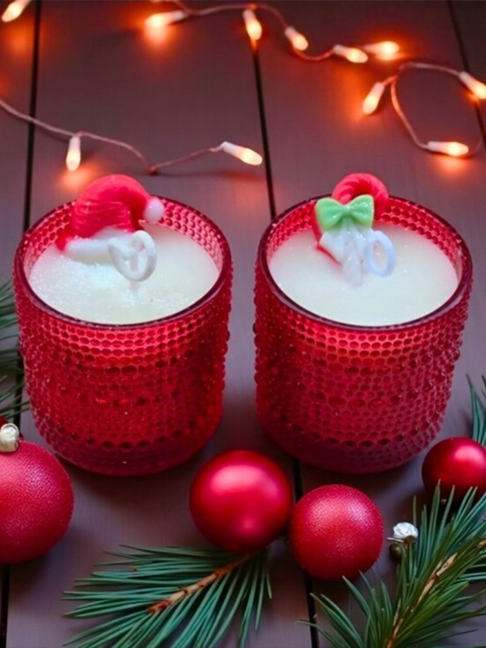 Hand Crafted Apple Cinnamon Soy Candle Set Red Hobnail Glass Shot Glasses NWT